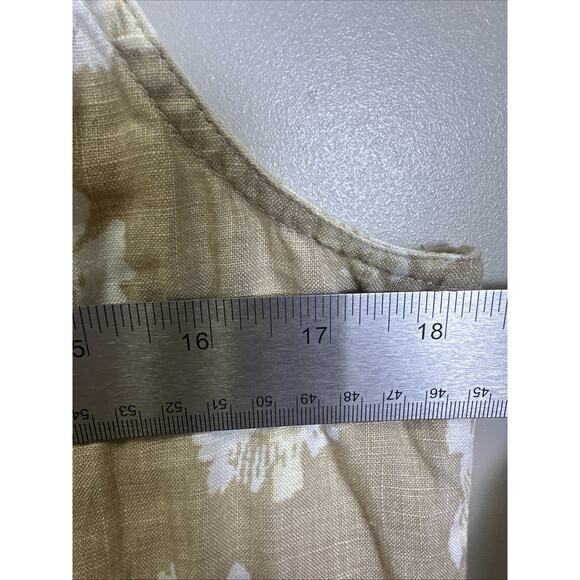 J Jill Sleeveless A Line Linen Dress S Pockets Beige Floral Print Beachy Cottage - Picture 6 of 7